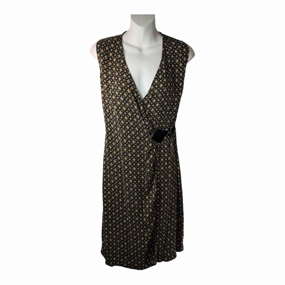 Lord&Taylor Silk Blend Wrap Dress Vintage 90s Print Brown Minimalist Work Office